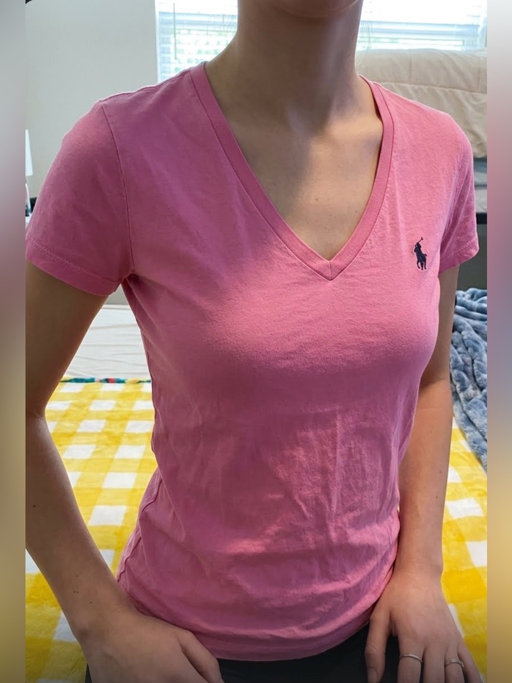 Ralph Lauren Pink V-Neck Logo Tee